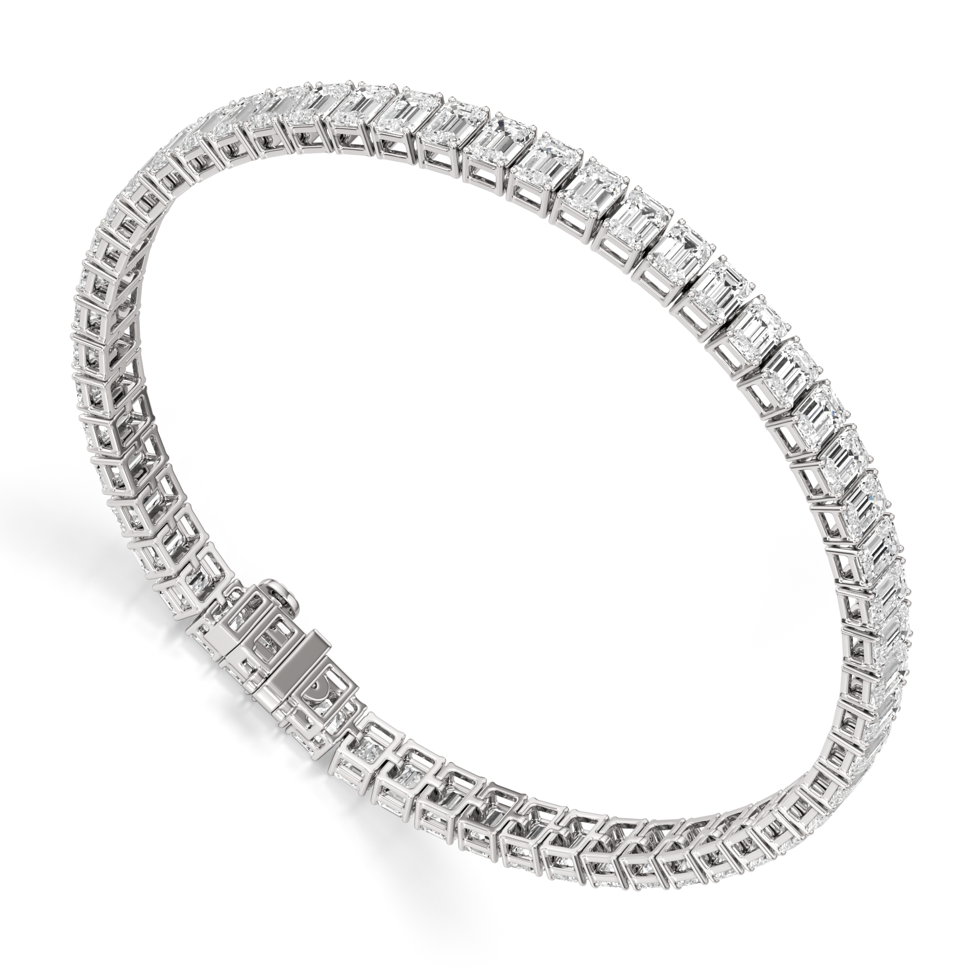 Womens | Tennis Bracelet | 14K White Gold | 15 CTW Emerald Cut Lab Grown Diamond | G-VS
