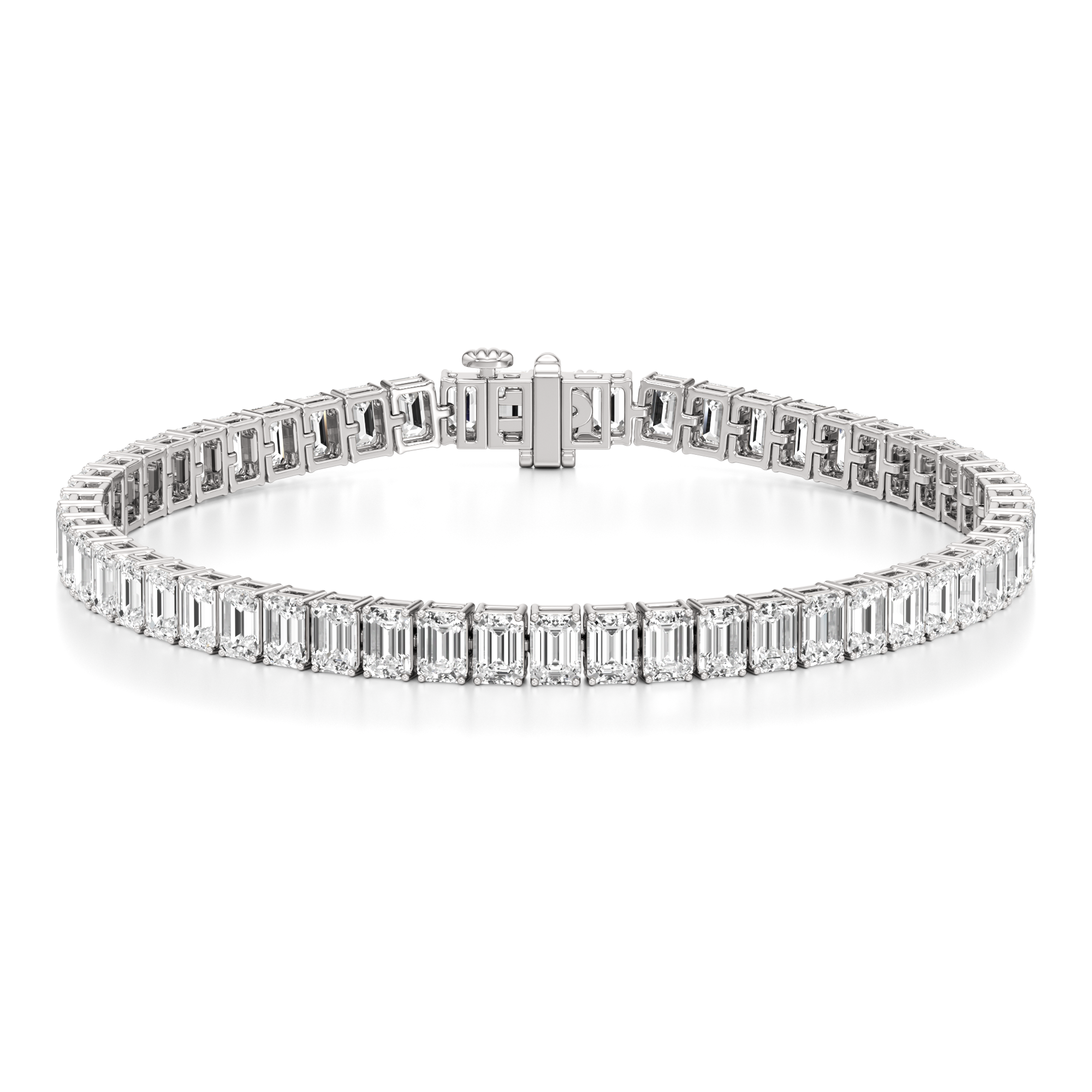 Womens | Tennis Bracelet | 14K White Gold | 15.15 CTW Emerald Cut Lab Grown Diamond | G-VS
