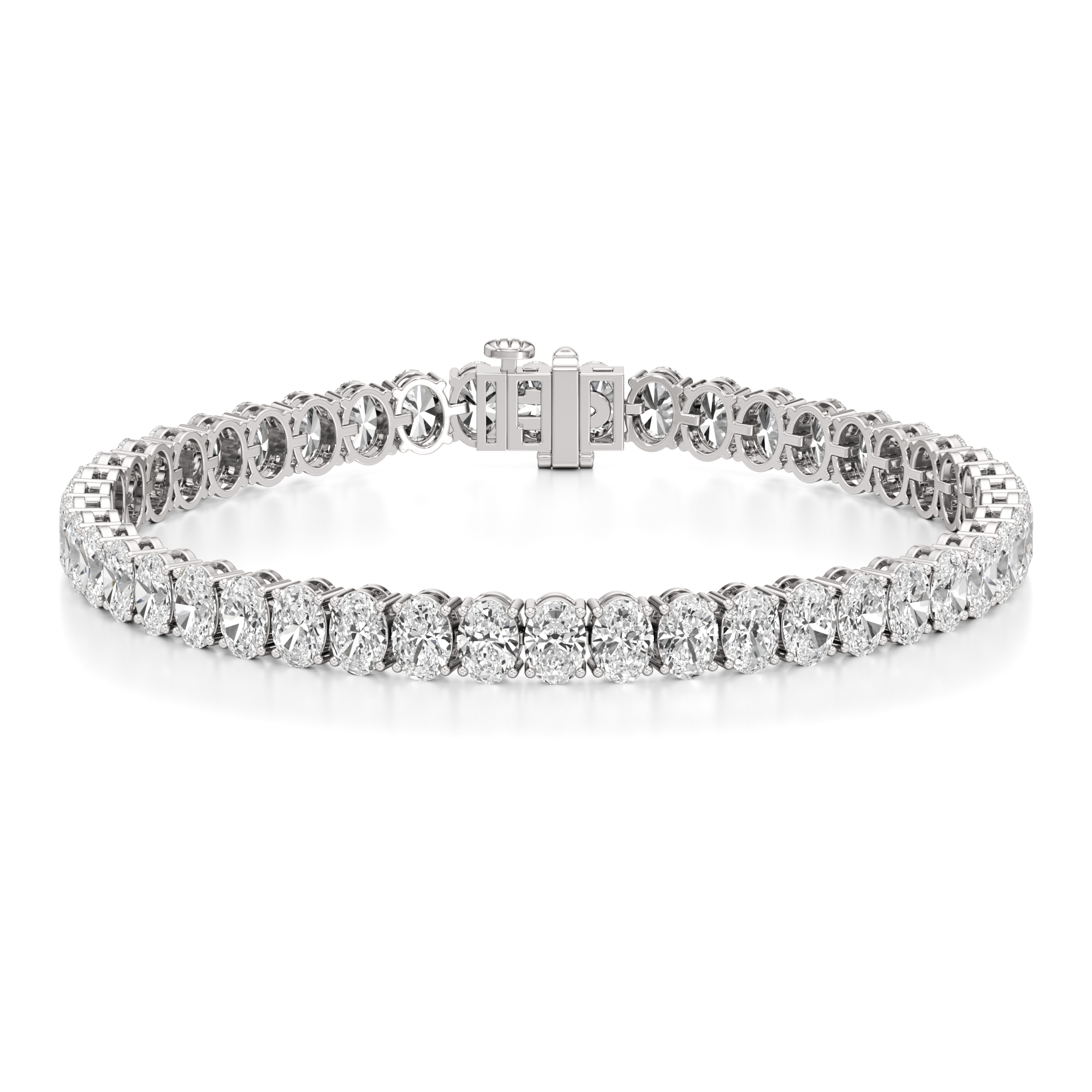 Womens | Tennis Bracelet - I | 14K White Gold | 15 CTW Oval Cut Lab Grown Diamond | G-VS