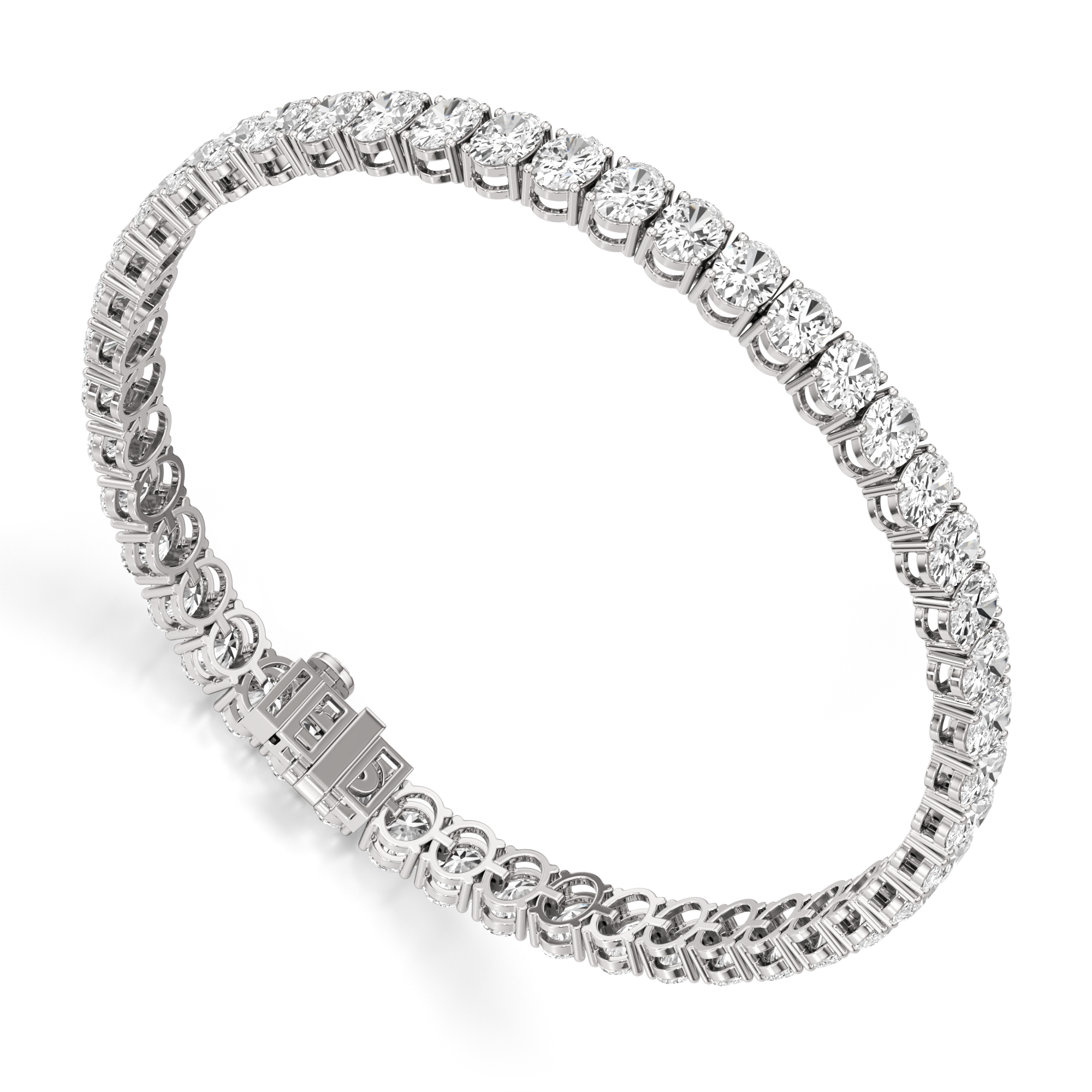 Womens | Tennis Bracelet - I | 14K White Gold | 15 CTW Oval Cut Lab Grown Diamond | G-VS