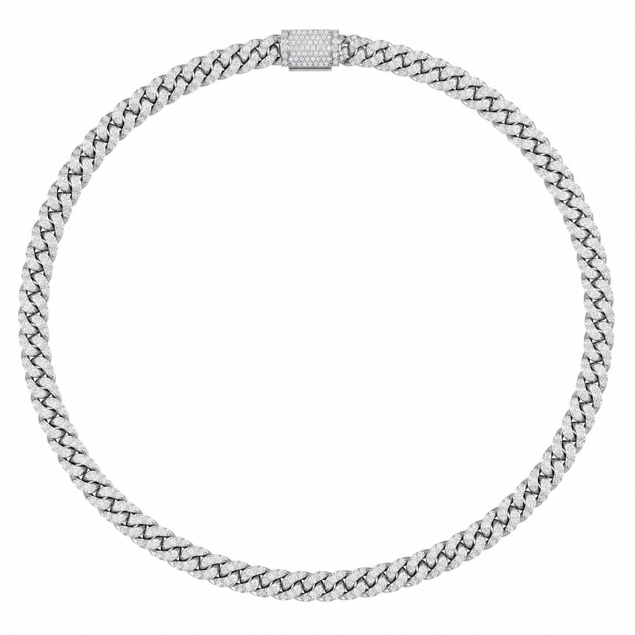 Mens | Cuban Chain Necklace | Sterling Silver | 10 CTW Round Cut Lab Grown Diamond | G-SI