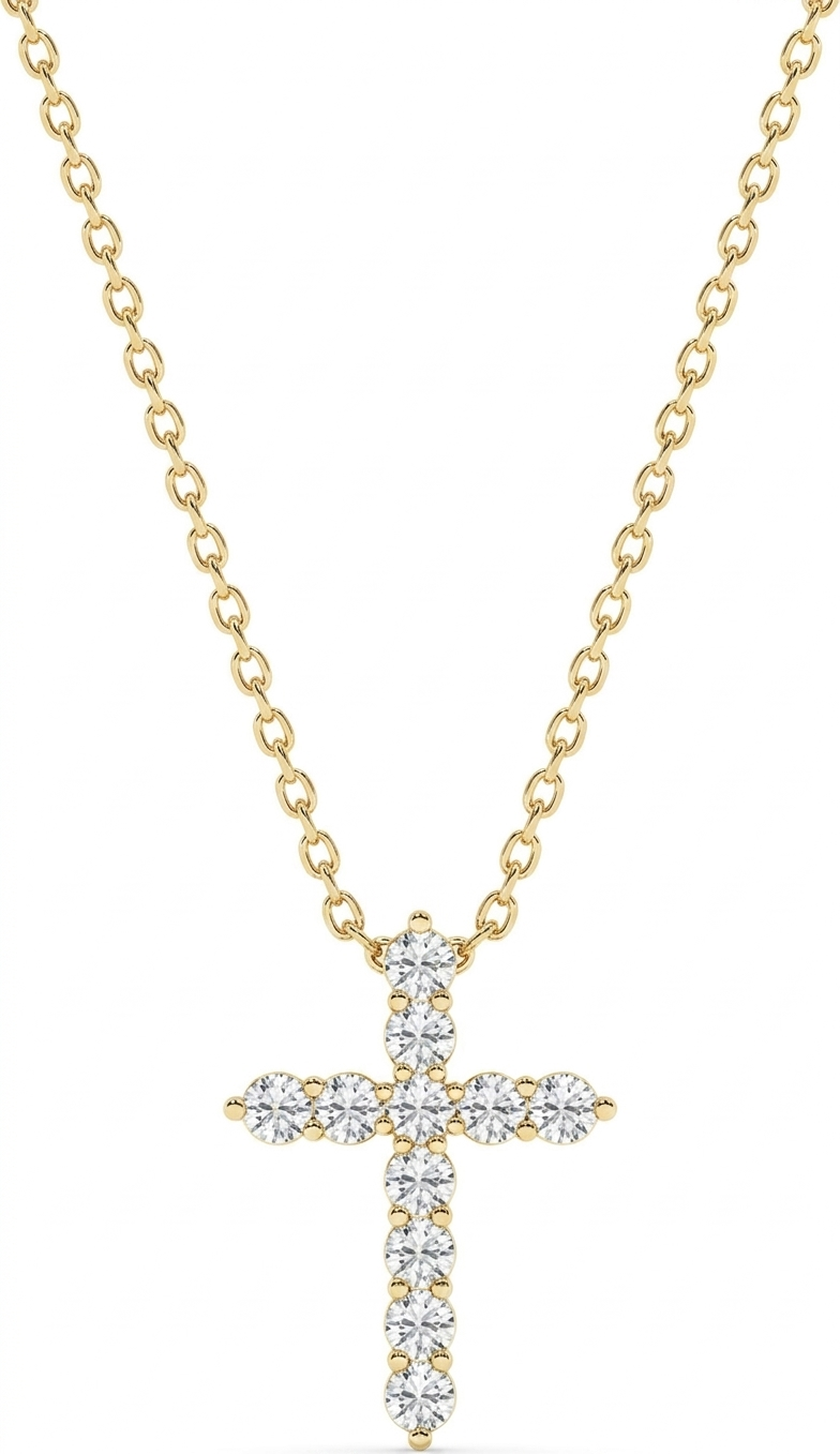 Womens | Cross Pendant Necklace | 14K Yellow Gold | 1 CTW Round Cut Lab Grown Diamond | G-SI