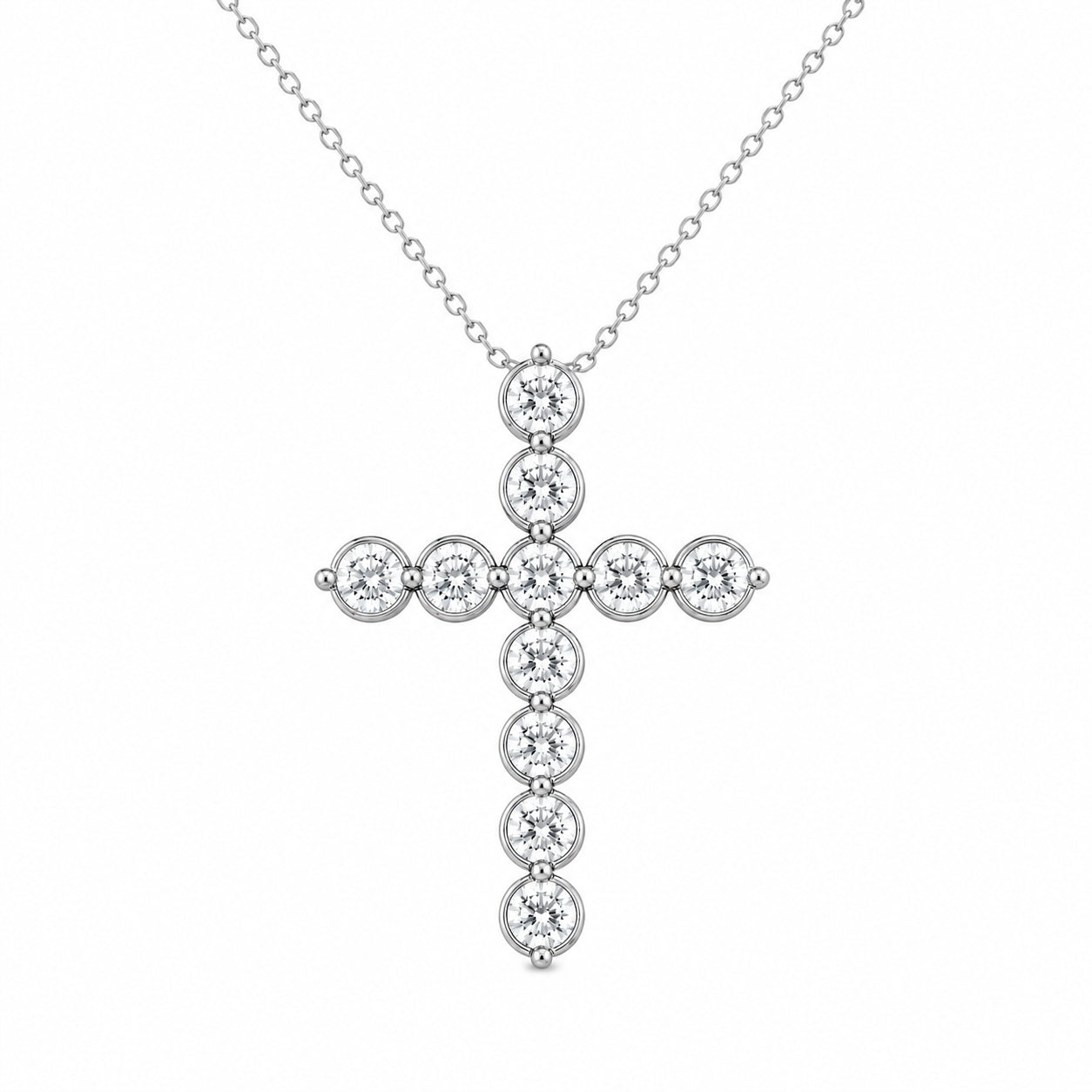 Womens | Cross Pendant Necklace - II | 14K White Gold | 2 CTW Round Cut Lab Grown Diamond | G-SI