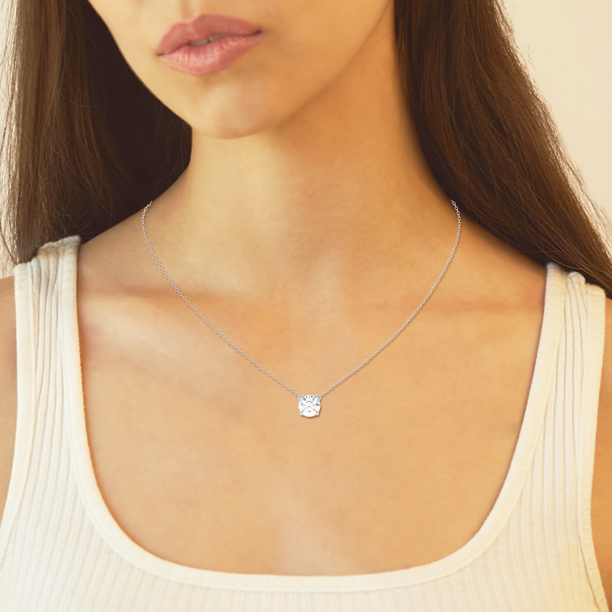 Womens | Solitaire Pendant Necklace | 14K White Gold | 1.50 CTW Round Cut Lab Grown Diamond | G-VS