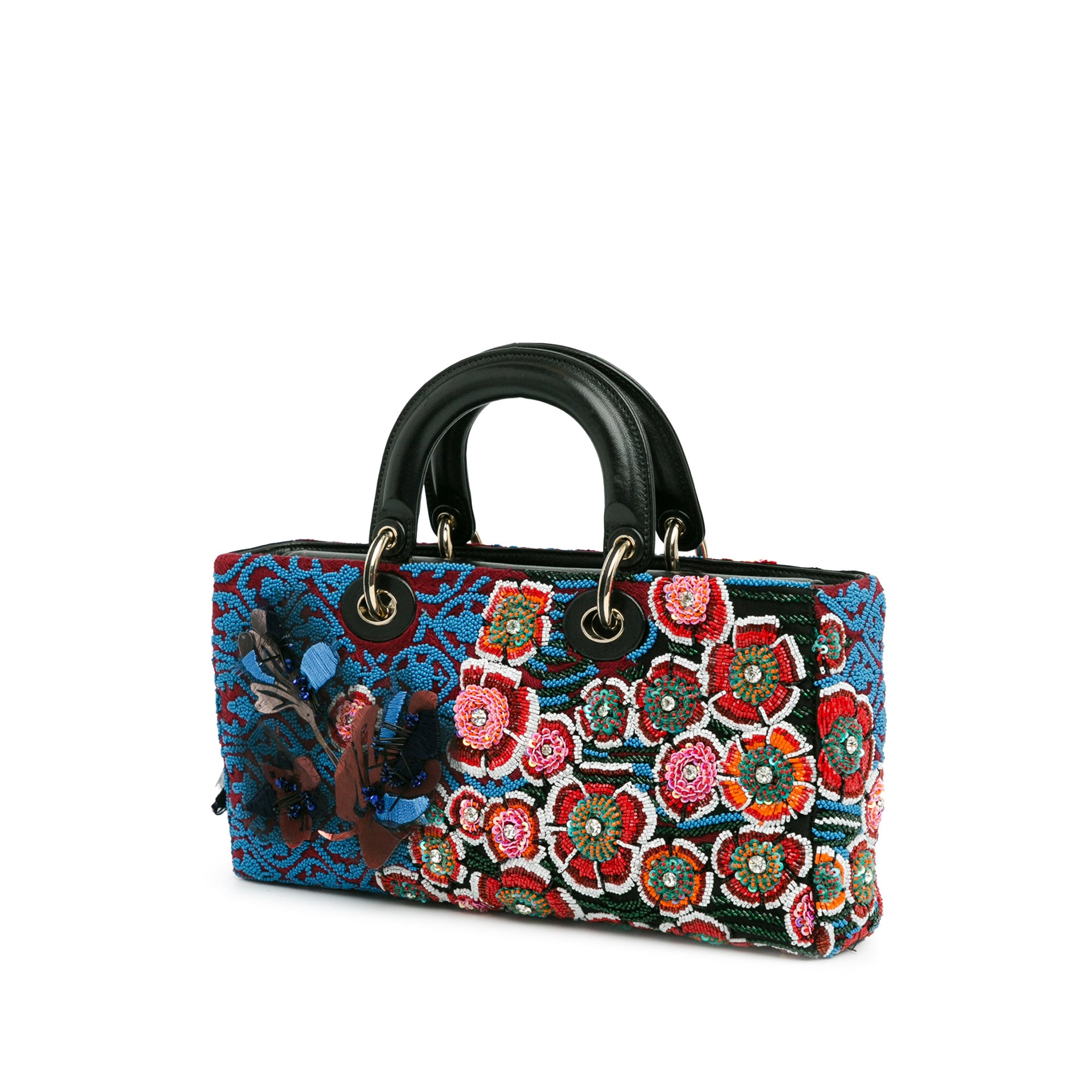 Dior | Pre-Owned Medium Beaded Ribbon Embroidered Floral Lady D Joy | Blue