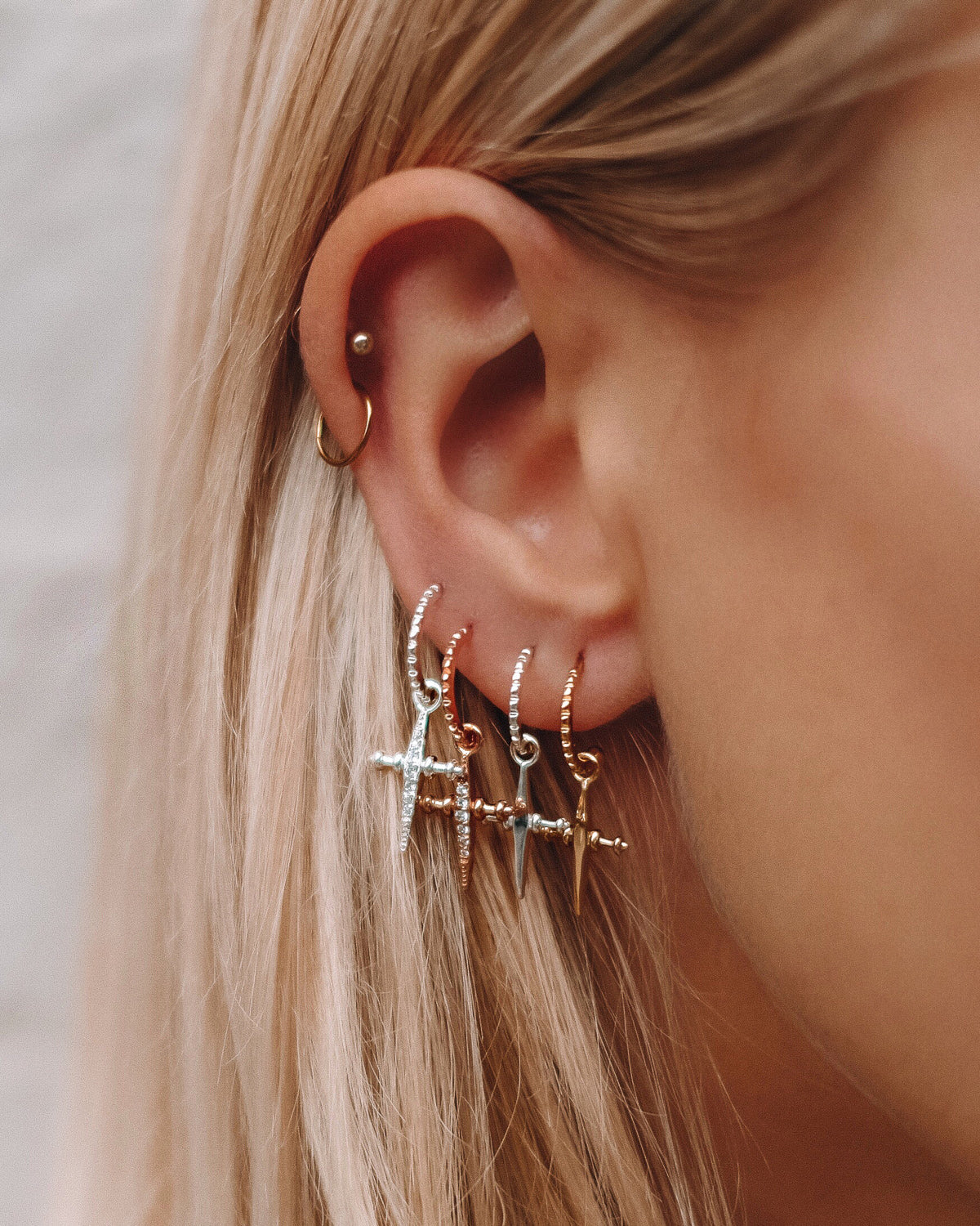 Pave Mini Cross Hoops | Rose Gold