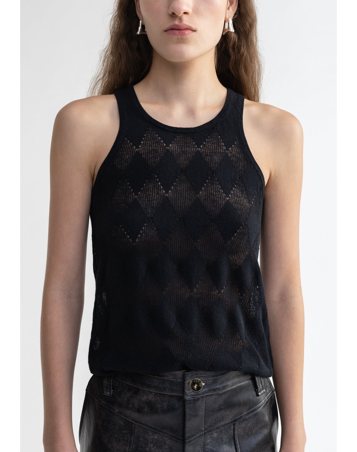 Kismet | Diamond Knit Racer Neck Top | Black