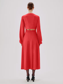 Another Tomorrow Lantern Sleeve Wrap Dress in Geranium – Viscose Women's Dress