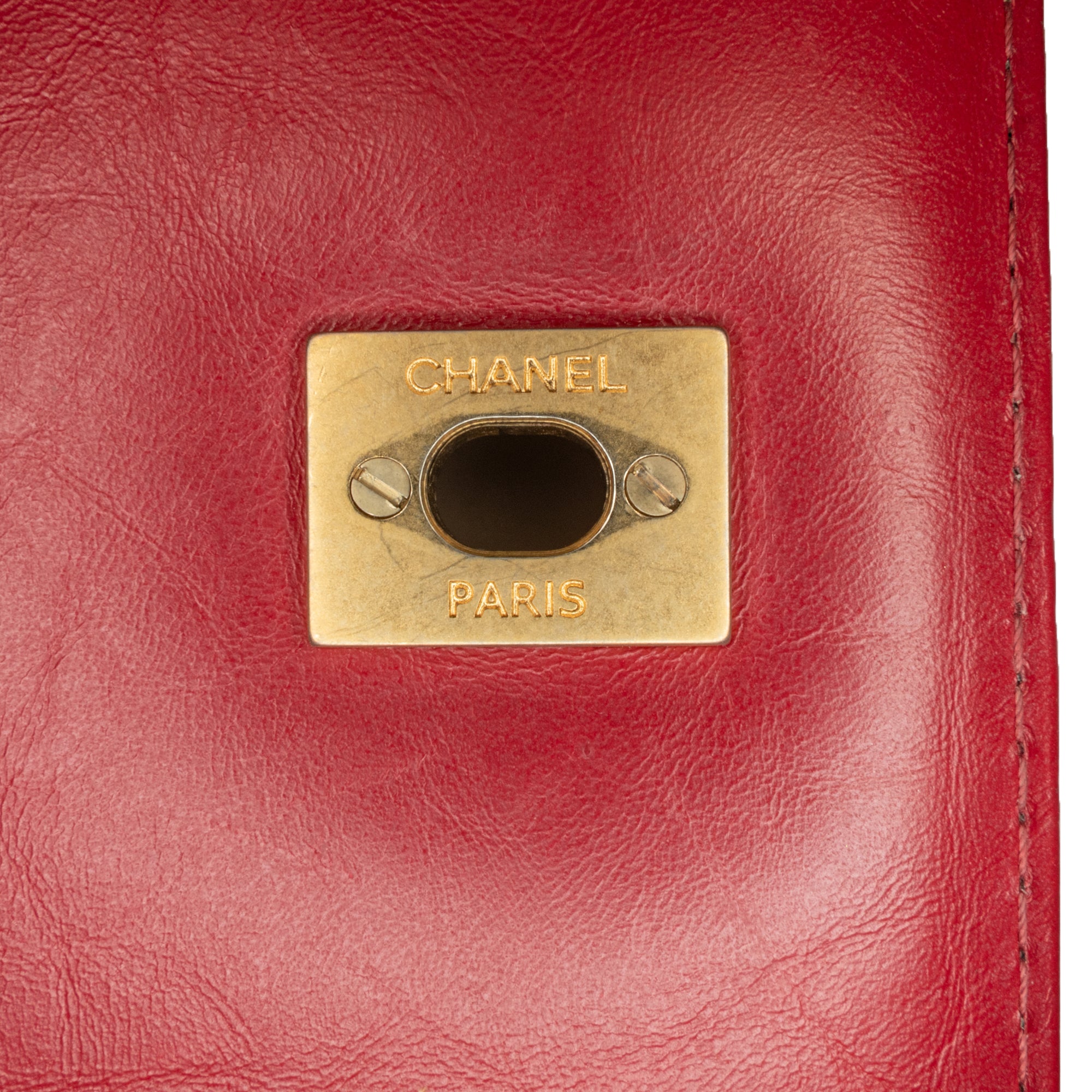 Chanel | Pre-Owned CC Chevron Calfskin Top Handle Flap | Red