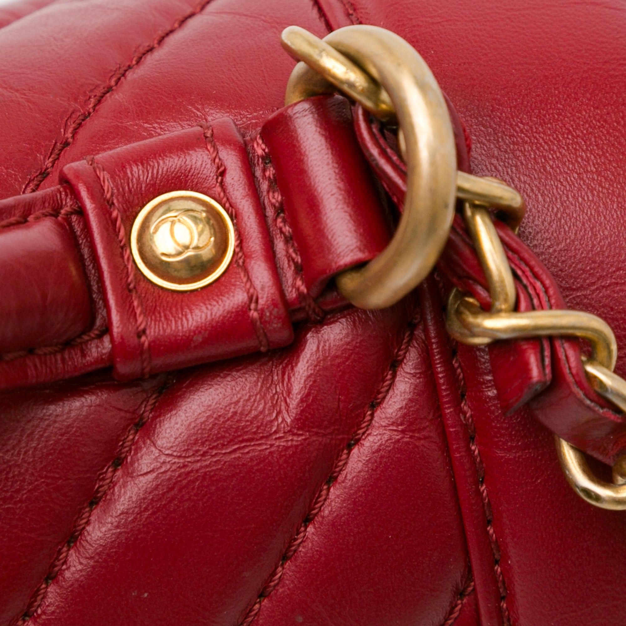 Chanel | Pre-Owned CC Chevron Calfskin Top Handle Flap | Red