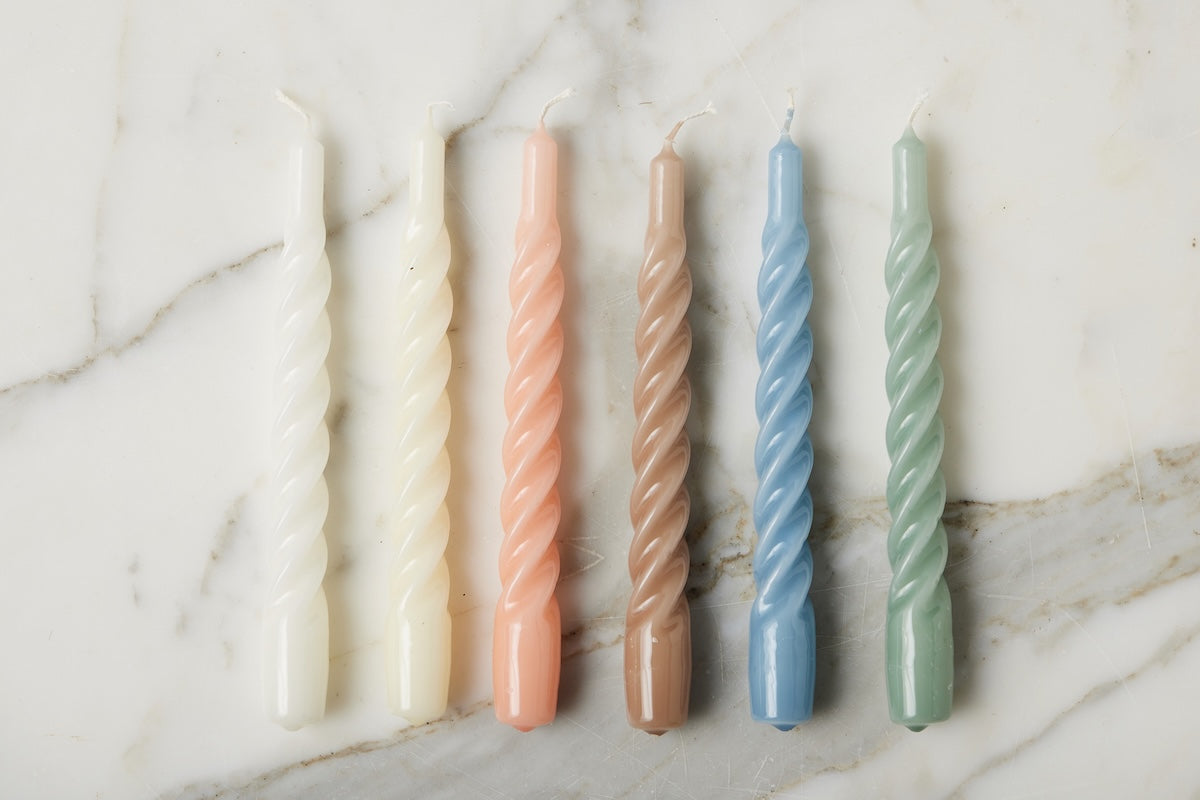 Lacquered Twisted Taper Candles | White | Set of 6