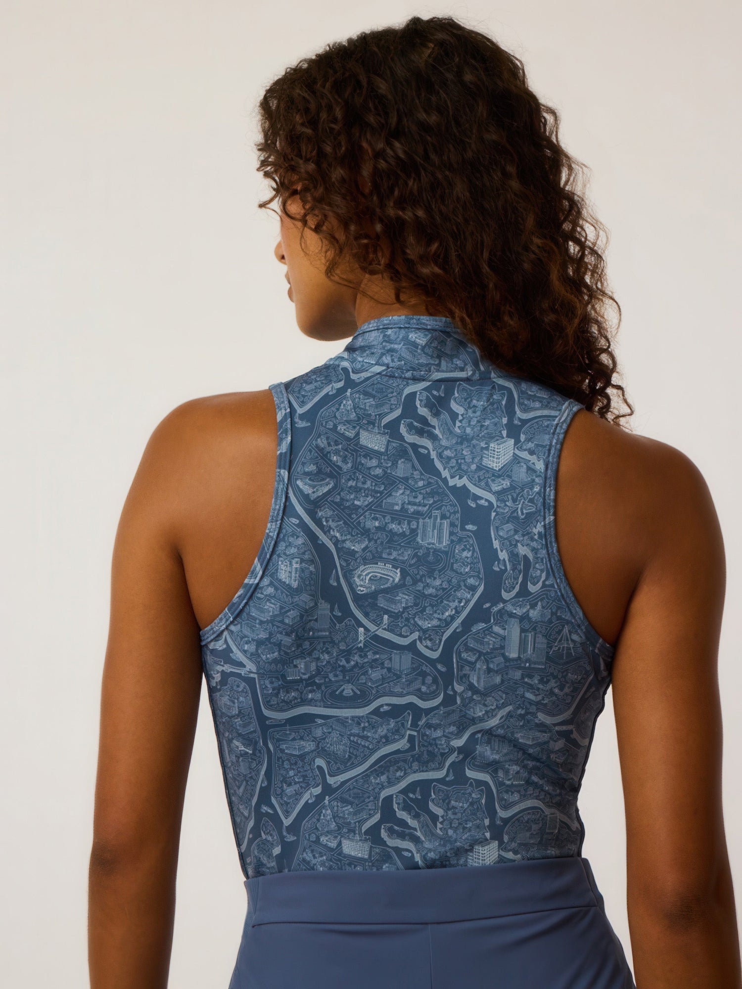 Women | Utopia Sleeveless Vesta Mock Neck Top | Vintage Indigo