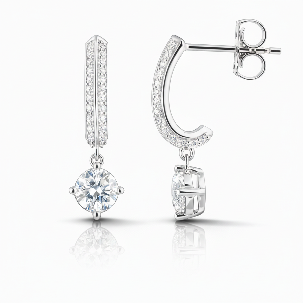 0.70 CT Round Lab-Grown Diamond | Hoop Earrings | 14K White Gold | F Color | VS Clarity