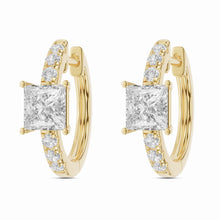 0.90 CT Princess/Round Lab-Grown Diamond | Hoop Earrings - II | 14K Yellow Gold | F Color | VS Clarity