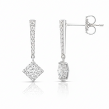 0.70 CT Princess/Round Lab-Grown Diamond | Drop Earrings | 14K White Gold | F Color | VS Clarity