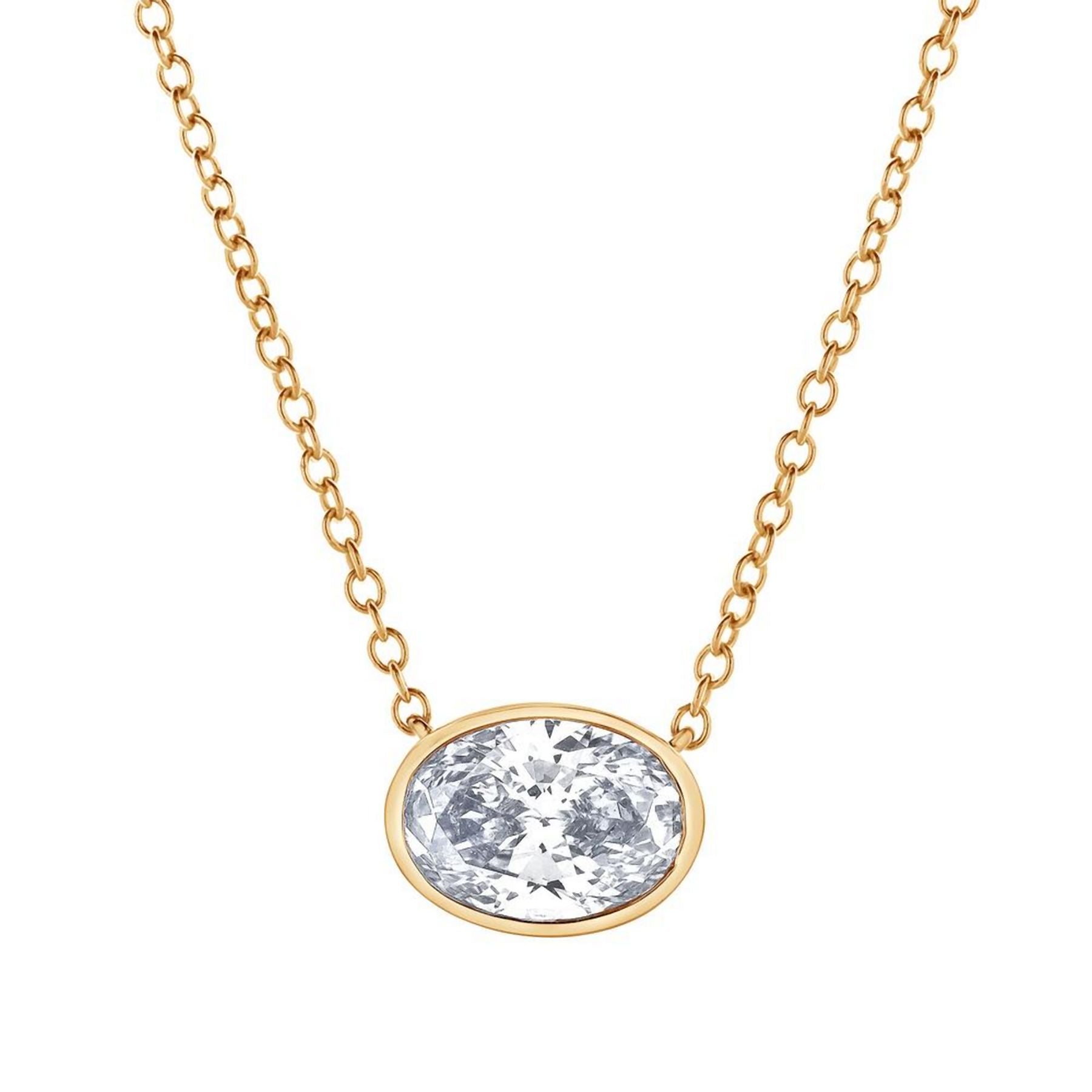1.00 CT Oval Lab-Grown Diamond | Solitaire Necklace | 14K Yellow Gold | H Color | VS Clarity