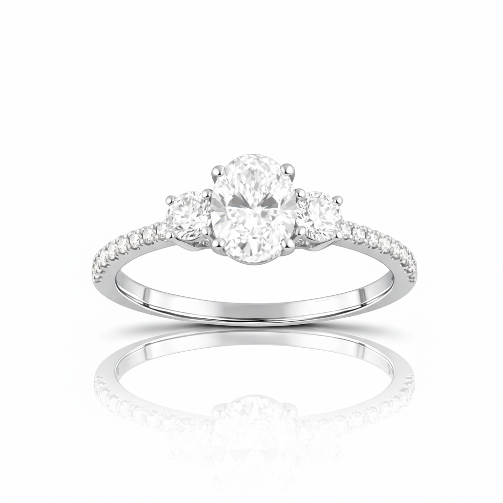 1.00 CT Oval/Round Lab-Grown Diamond | Engagement Ring | 14K White Gold | F Color | VS Clarity