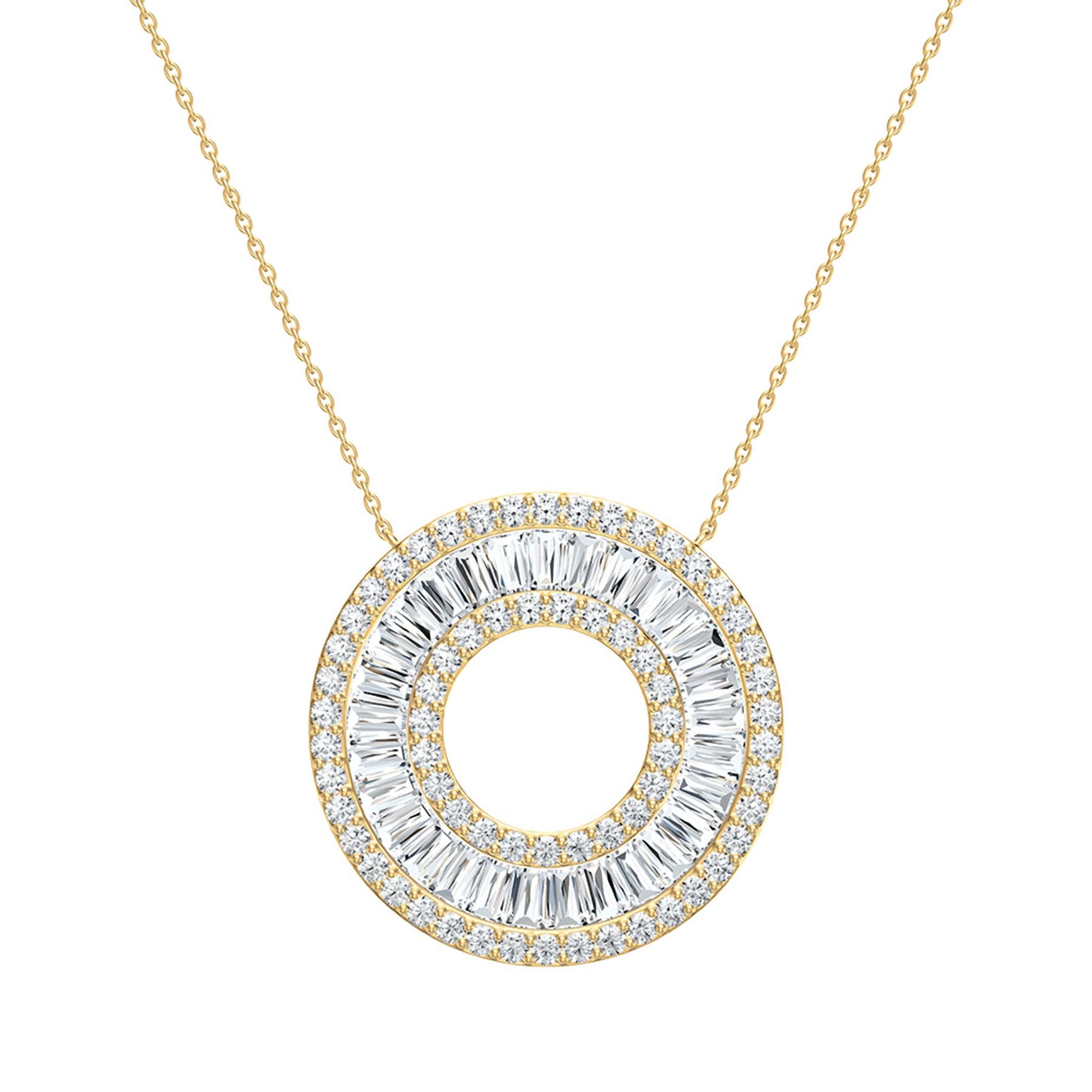 2.70 CT Round/Baguette Lab-Grown Diamond | Necklace | 14K Yellow Gold | G Color | VS Clarity