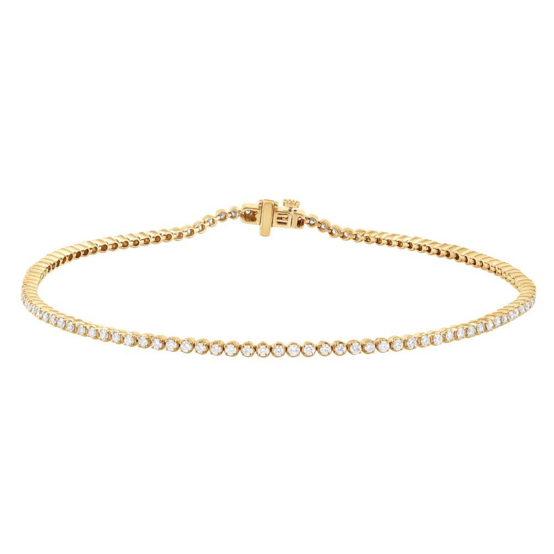 1.94 CT Round Lab-Grown Diamond | Bracelet | 18K Yellow Gold | F Color | VS Clarity