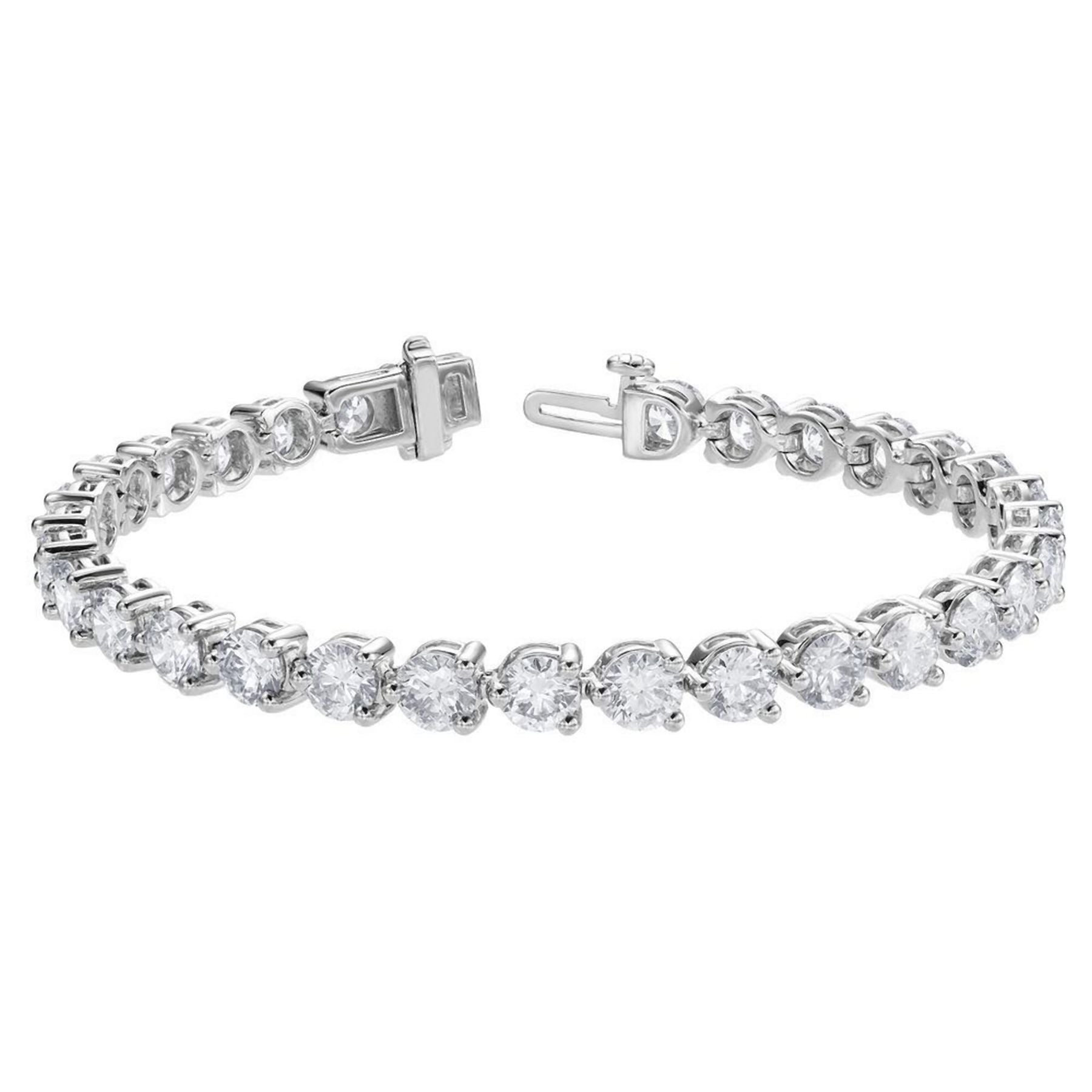 13.00 CT Round Lab-Grown Diamond | Tennis Bracelet | 14K White Gold | I-JBL Color | I1 Clarity