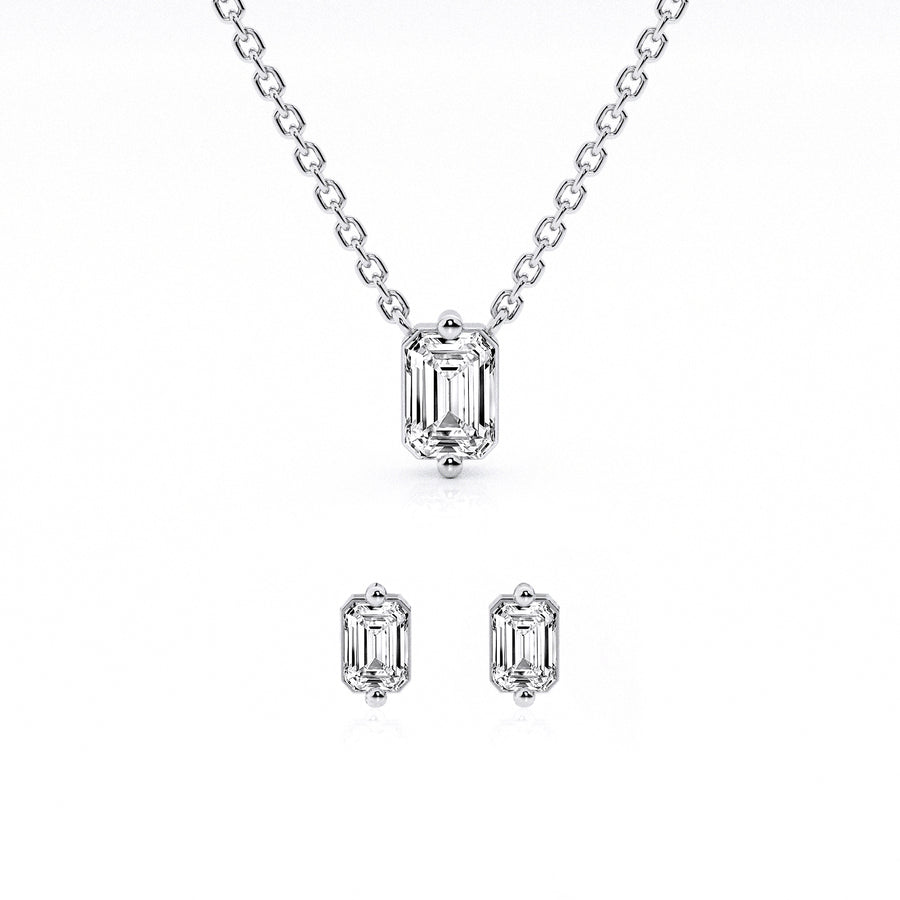 0.50 CT Emerald Lab-Grown Diamond | Pendant Earring Set | 925 Sterling Silver | F Color | VS2 Clarity