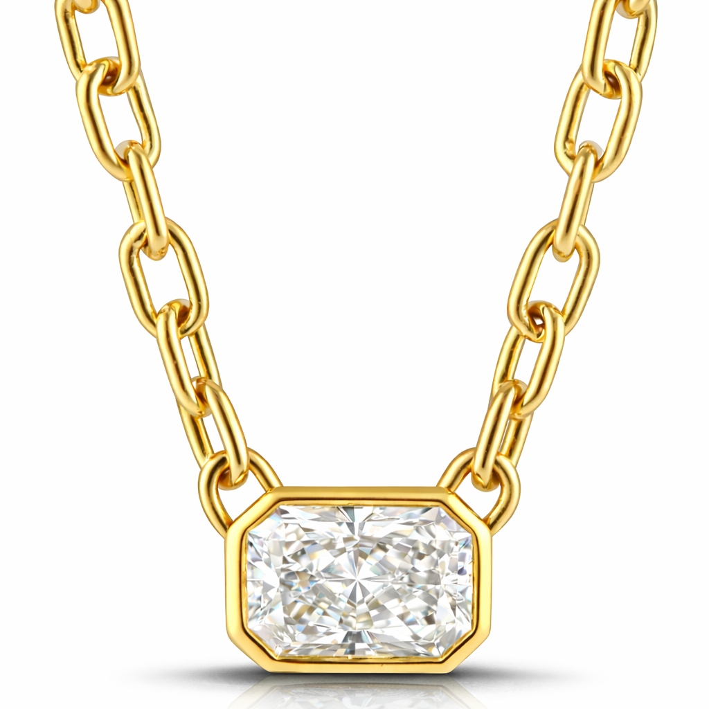 0.50 CT Radiant Lab-Grown Diamond | Solitaire Pendant Necklace | 18K Yellow Gold | G Color | SI Clarity
