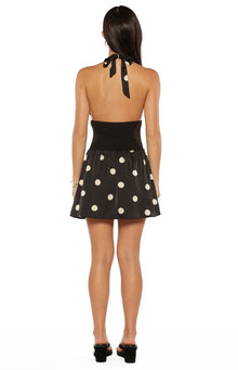 Lilia Halter Neck Mini Dress | Black Polka Dot