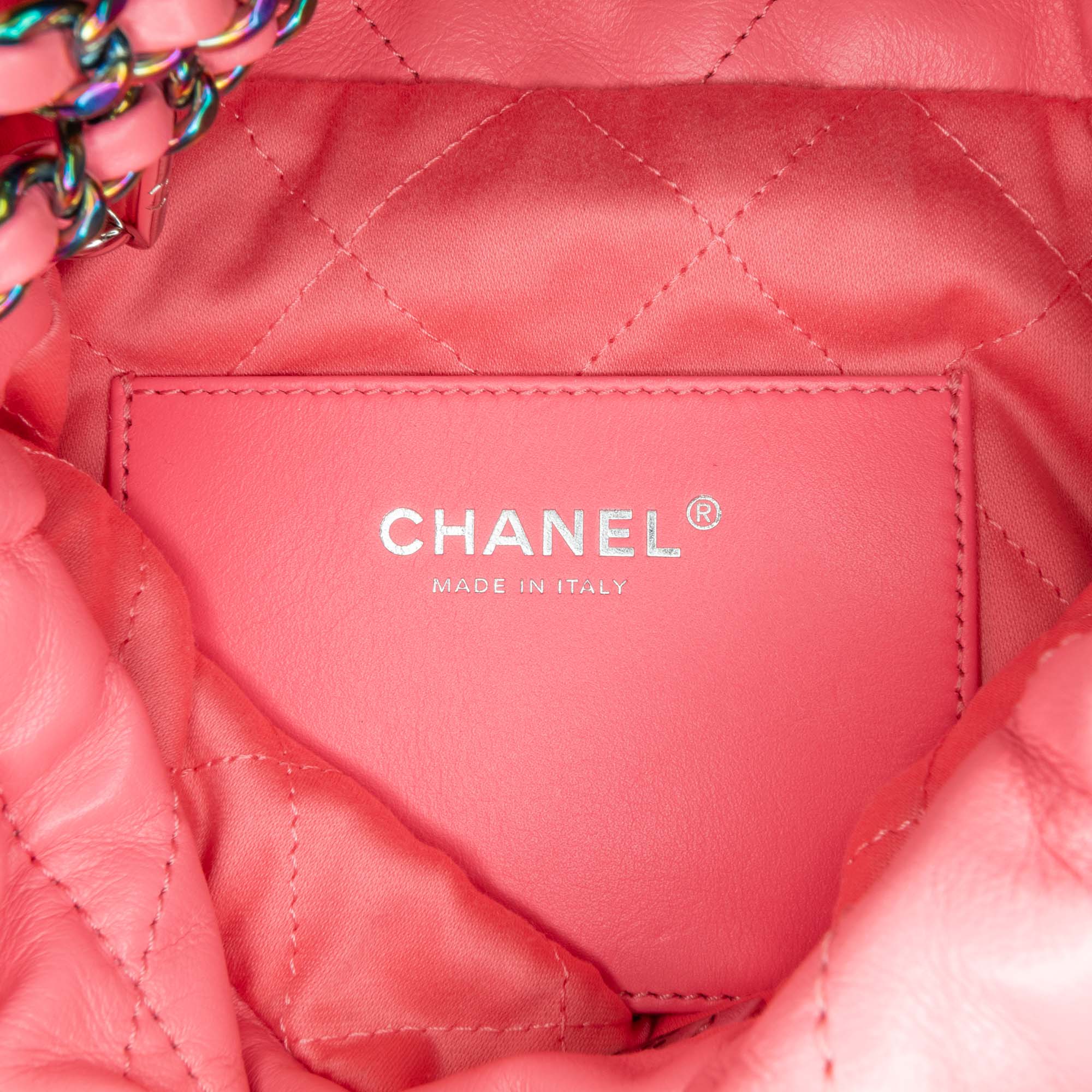 Chanel | Pre-Owned Mini Shiny Calfskin Rainbow Hardware 22 Handbag | Pink