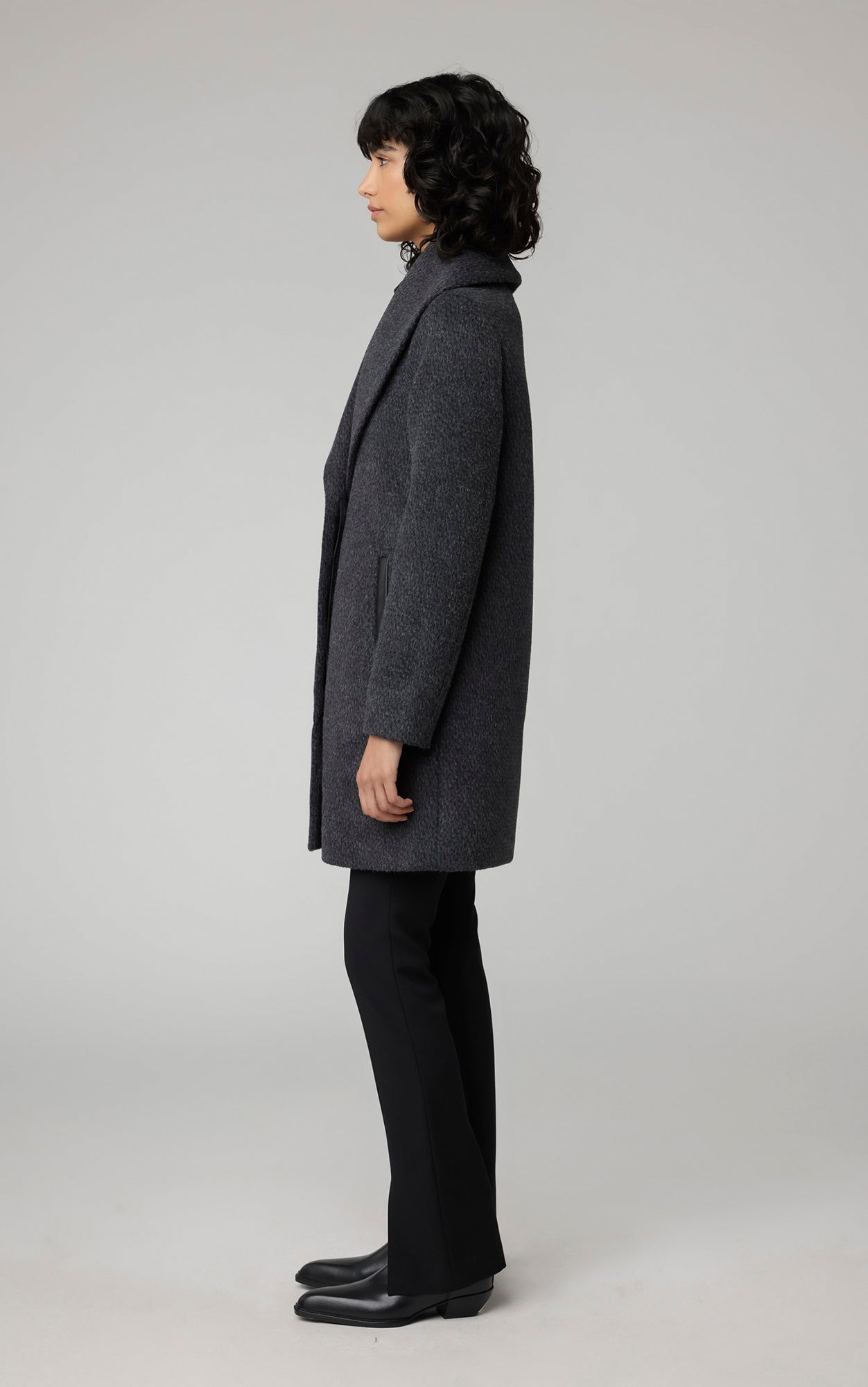 Lolli Straight-Fit Novelty Wool Coat With Leather Bib | Black