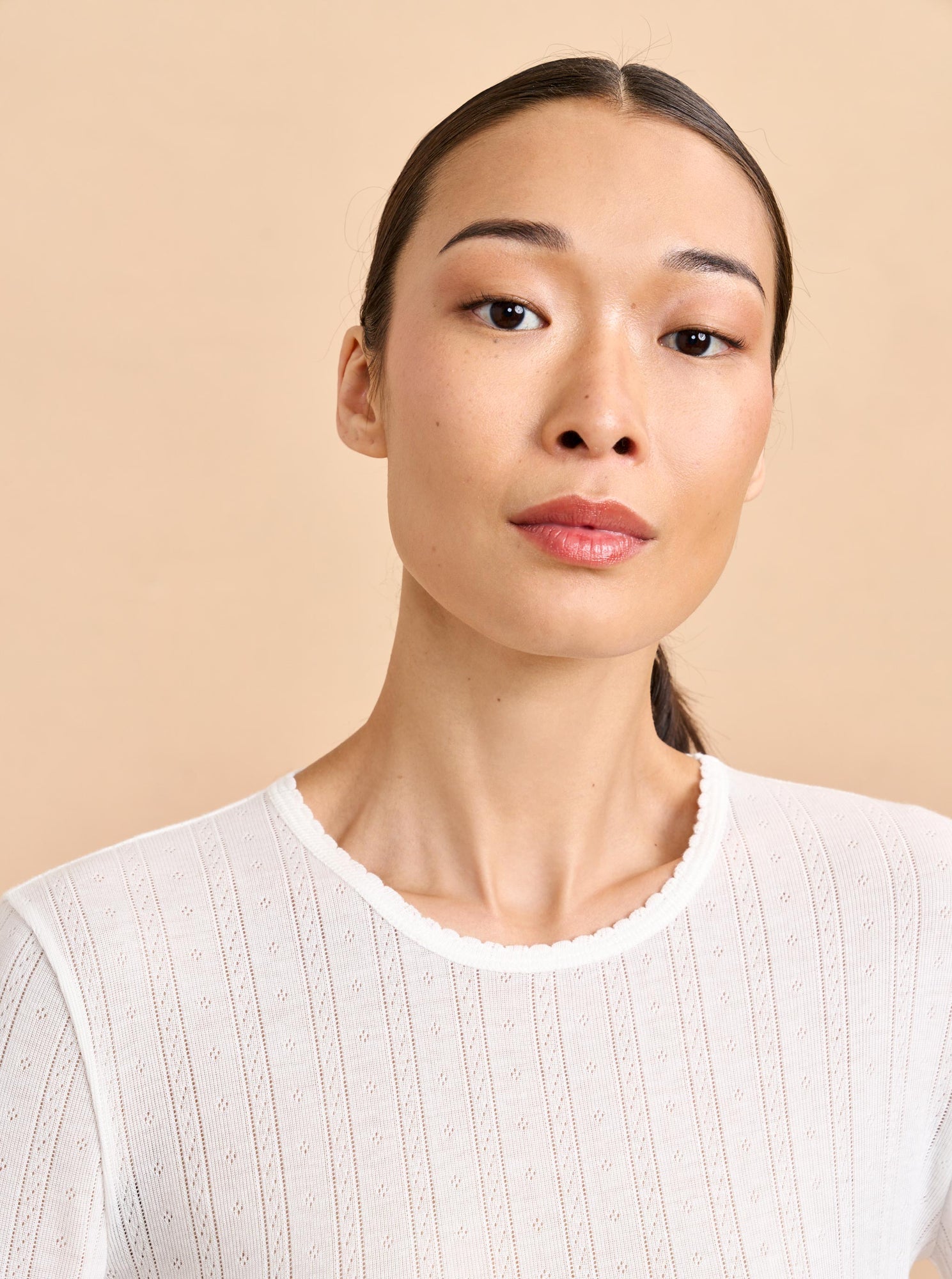 Pointelle Long Sleeve Tee | Ivory