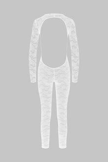 Long Sleeve Open Back Jumpsuit - Flashback | White