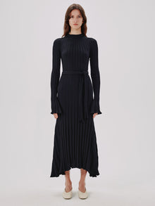 Another Tomorrow Long Sleeve Rib Flare Dress in Black – Viscose Women's Dress