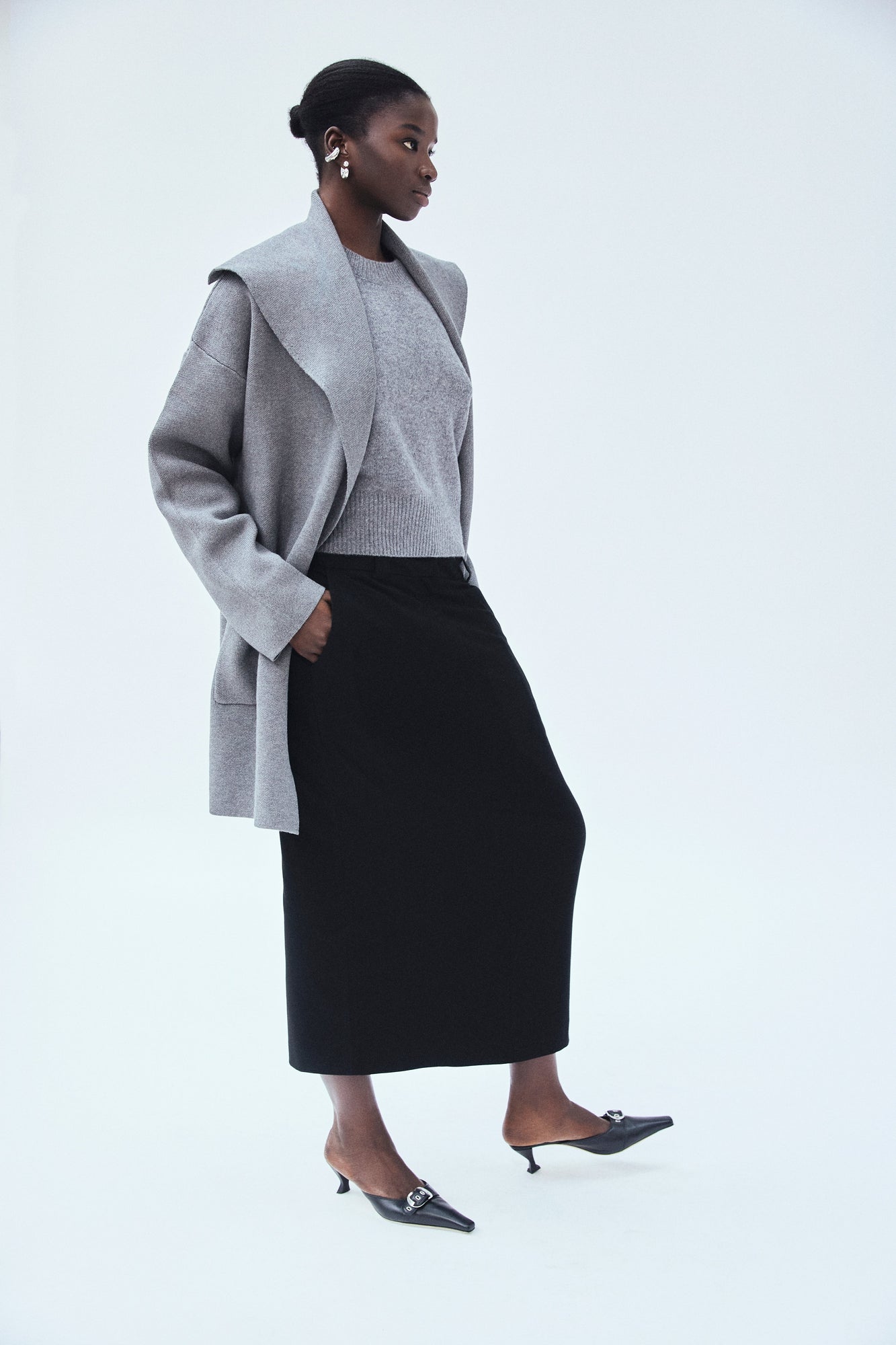 Shawl Collar Sweater Coat | Heather Grey