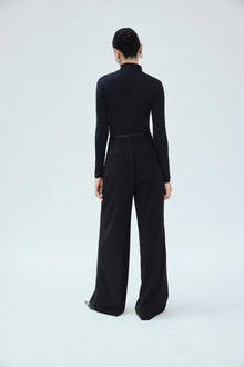 Cotton Twill Jacquard Stripe Wide Leg Trouser | Black