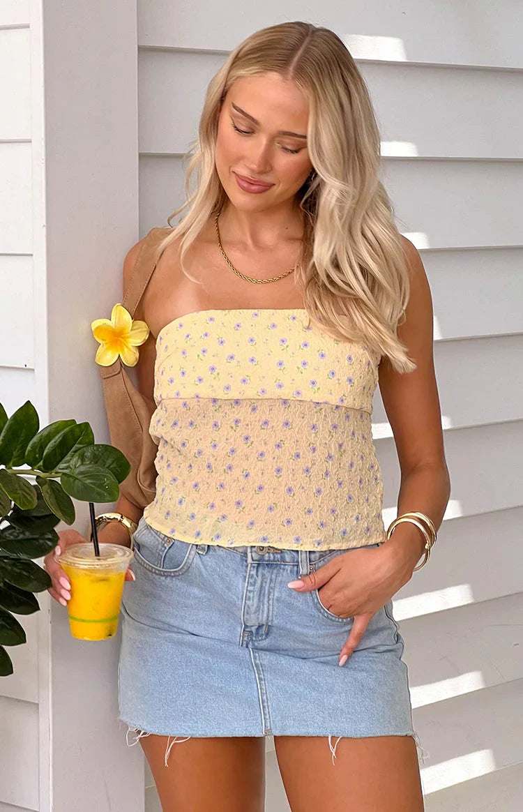 Lou Lou Floral Strapless Top | Yellow