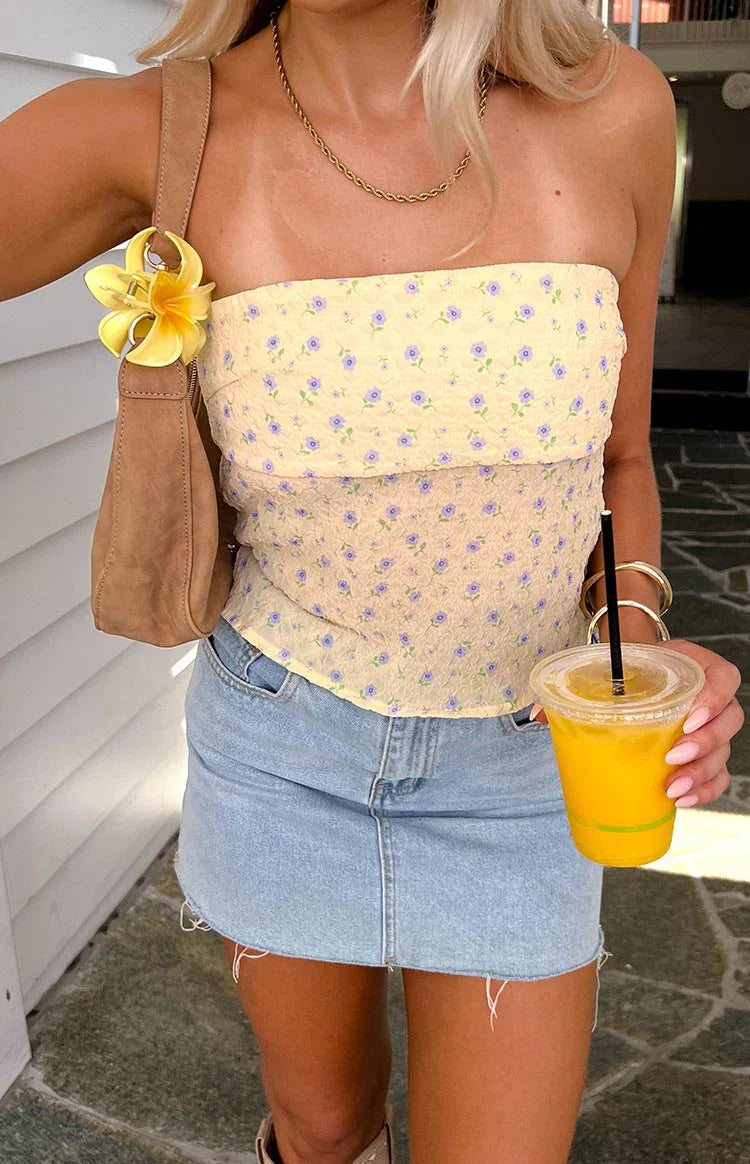 Lou Lou Floral Strapless Top | Yellow