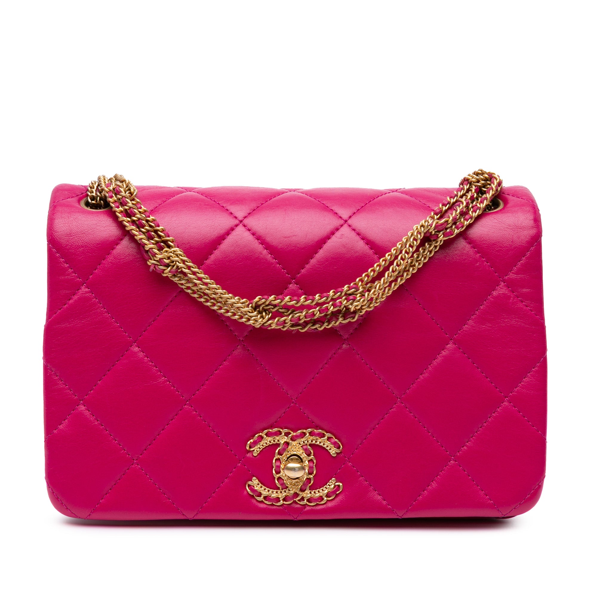 Chanel | Pre-Owned Small Quilted Lambskin On And On Chain Flap - II | Pink/Dark Pink