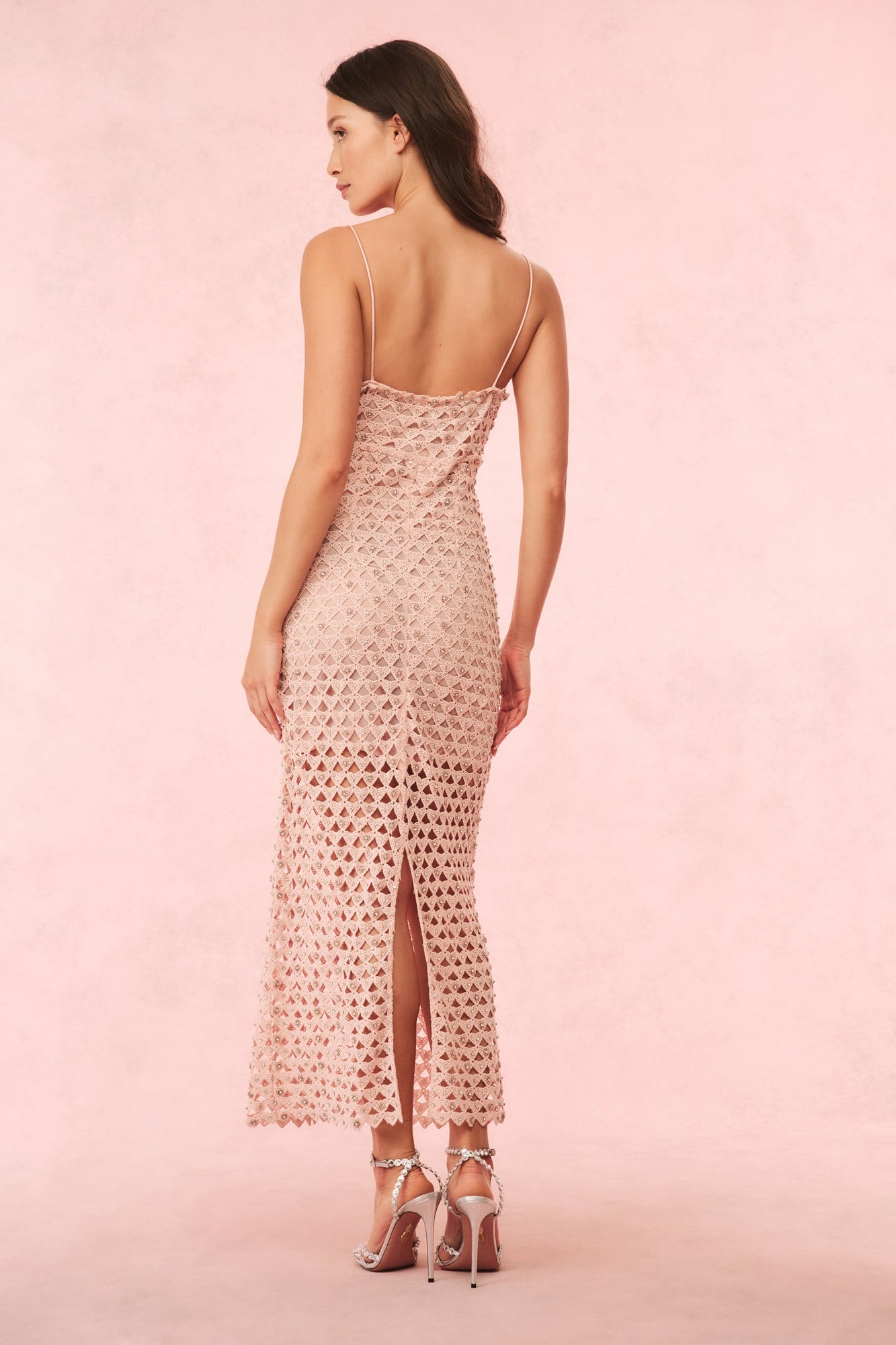 Lunaria Rhinestone Cotton Lace Maxi Dress | Cherished Pink