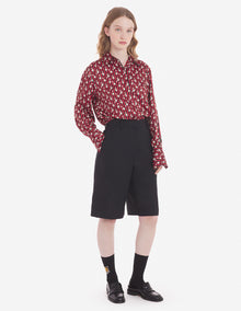 Womens | Floral Stripes Print Concealed Placket Technical Twill Boxy Shirt | Pecan Brown/Cherry Floral