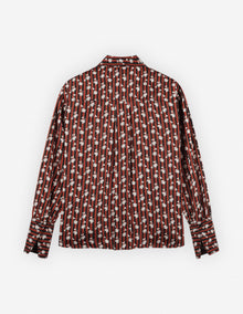 Womens | Floral Stripes Print Concealed Placket Technical Twill Boxy Shirt | Pecan Brown/Cherry Floral