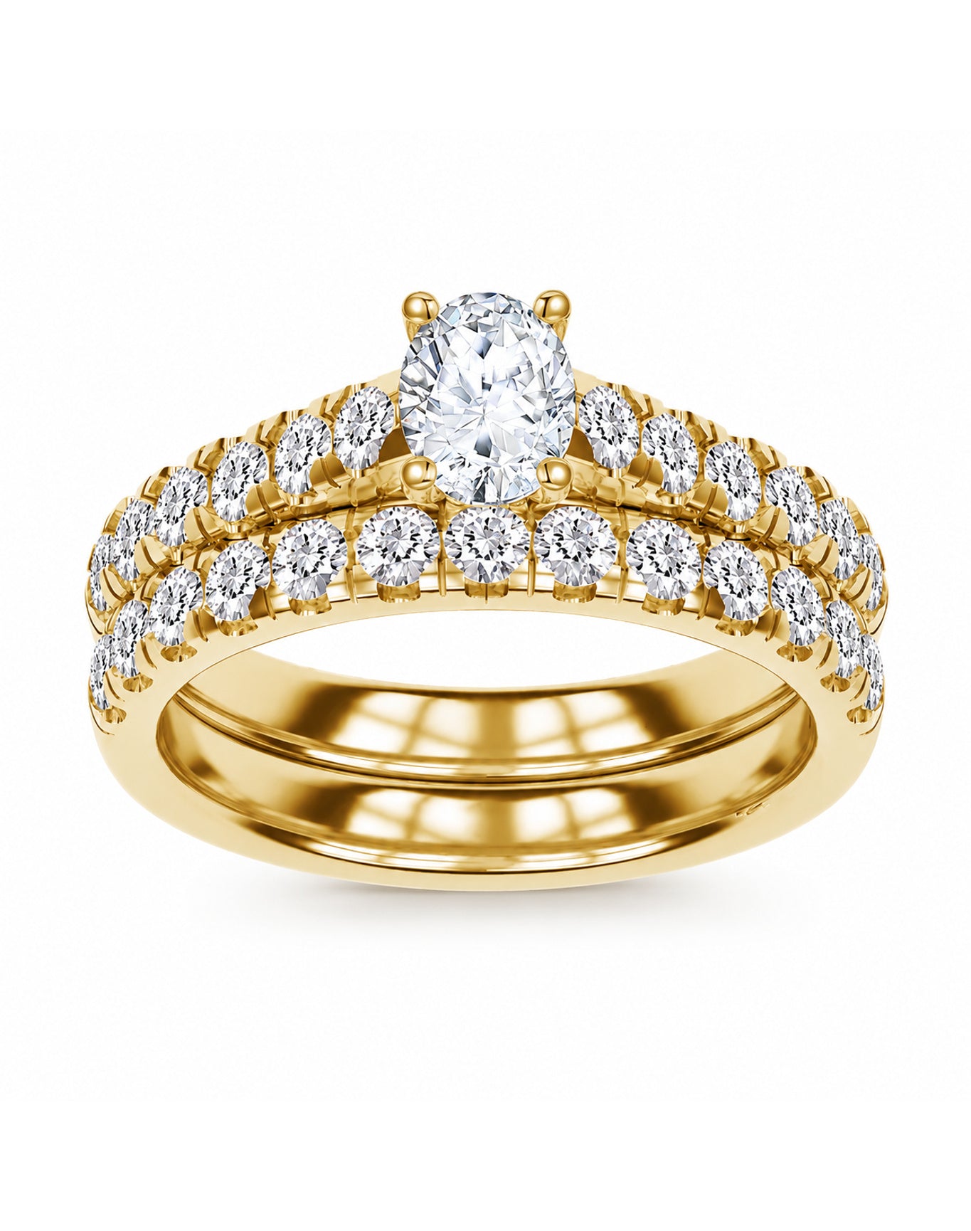 Lab Grown Diamond Double Row Solitaire Ring | Yellow Gold over Silver