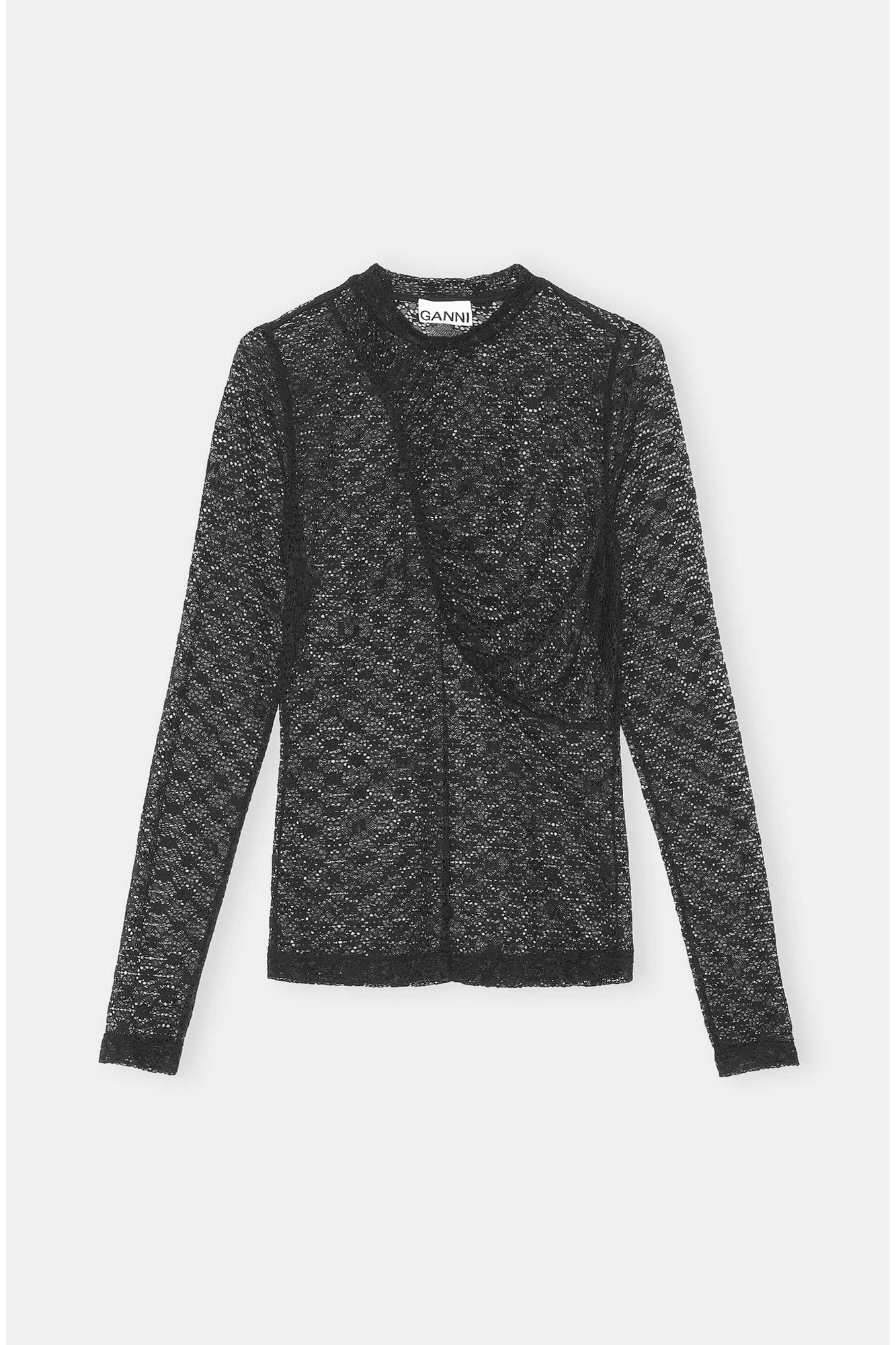 Lace Ruched Seam Top | Black