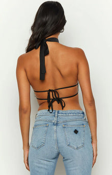 Laylee High Neck Satin Top | Black