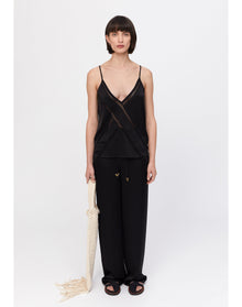 Leda | Satin Lace Trim Cami | Black