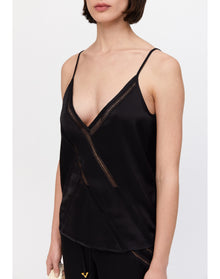 Leda | Satin Lace Trim Cami | Black