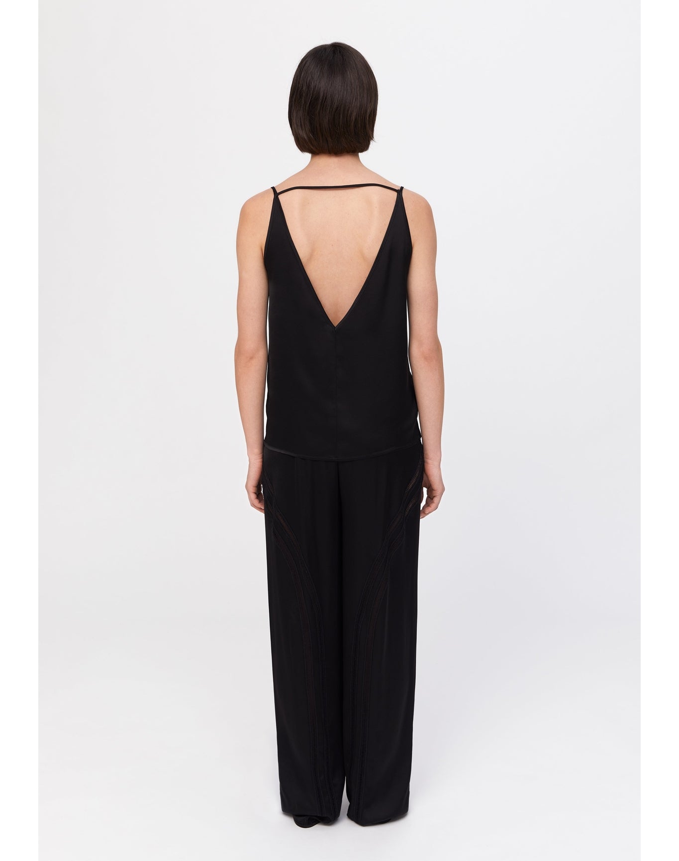 Leda | Satin Lace Trim Cami | Black