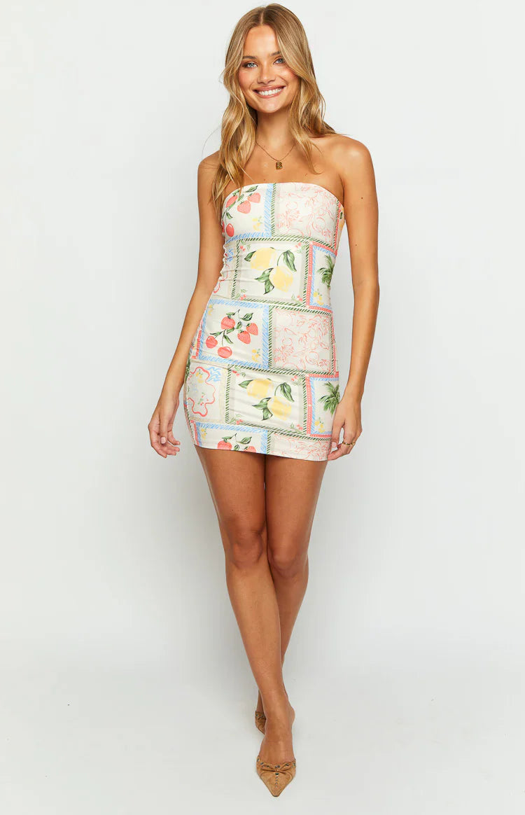 Lee Roma Print Strapless Mini Dress | White