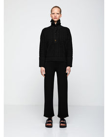 Lia | Ribbed-Knit Culotte Pants | Black