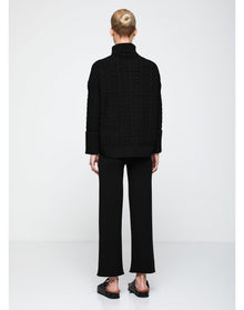 Lia | Ribbed-Knit Culotte Pants | Black