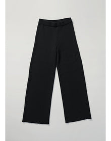 Lia | Ribbed-Knit Culotte Pants | Black